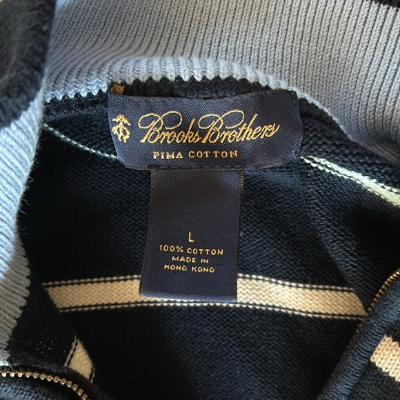 Brooks Brothers Mens Sweater Blue Striped Quarter Zip Supima Cotton L - Picture 2 of 2